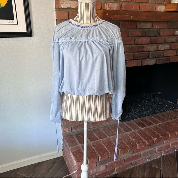 Free People Movement Sun Blissed Long Sleeve Cropped Top Balloon Sleeves Sz S - Picture 2 of 9
